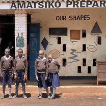 Students in front of the school