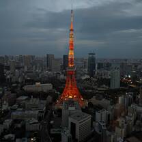 Tokyo tower, seen from the observation deck in Azabudai Hills