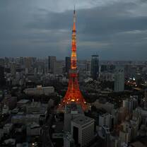 Tokyo tower, seen from the observation deck in Azabudai Hills