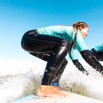 Surfing down the line.