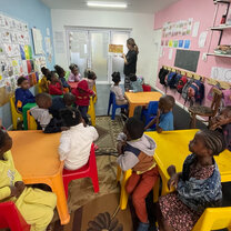Reading a book to one of the classes at the school I volunteered at!
