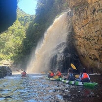 Kayaking in a waterfall with some of the other volunteers/friends I made!