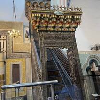 Ibraheemi Mosque: A hand-carved pulpit brought from Damascus. 1 of 2 in Palestine, one in Jerusalem and one in Hebron.