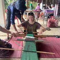 Here’s me learning how to weave! Our hosts were P’Sorn and the Wang Phra Village Women’s Union.