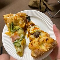 Unique pizza flavors/options from Domino's Pizza in Japan. I don't remember the one on the left but the one on the right was inspired by Korean Bimbimbap! Sooo yummy