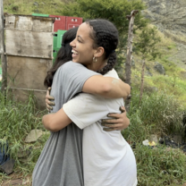 Hugging in celebration