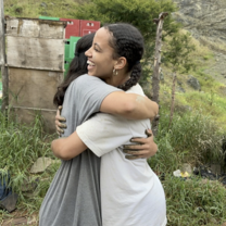 Hugging in celebration