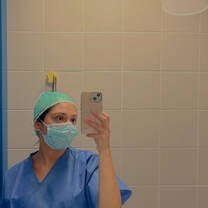 In scrubs before going into surgery room