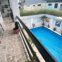 Cooling off in the pool after classes
