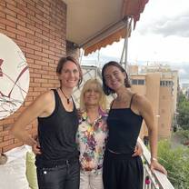 Mom visiting my host family, after wonderful meal of home-cooked paella.