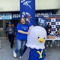 Me with Yonsei's mascot at the YonKo baseball game