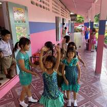 The children getting ready for cheerleading