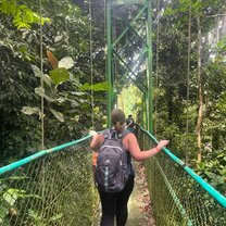 Crossing a sky bridge in Sarapiquí during a course field study!