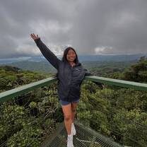 Taking a photo in front of Arenal Volcano 