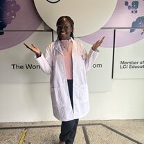 A picture of me at my host university preparing for class after just shadowing the ER at a public hospital. 