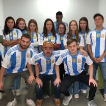 All of us students before going to our first fútbol game!! (one of the host dads bought us all jerseys!!)