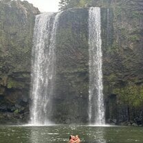 Swimming in a waterfall in New Zealand! 