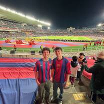 My friend and I at a Barcelona FC game