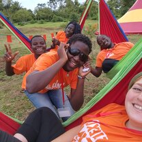 Testing out the hammocks that one of the student's mothers made for the Fun Village – how chill does this look?!