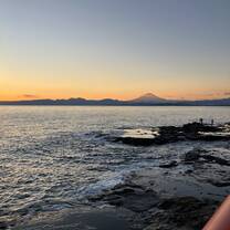 A view of Mt. Fuji from the Iwaya Caves in Enoshima.