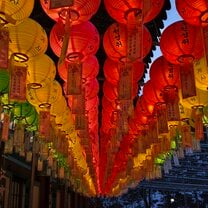 Lanterns at dusk from Hwagyesa temple in Seoul~