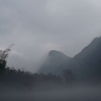 View of a misty lake where we had lunch for a CLI activity.