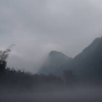 View of a misty lake where we had lunch for a CLI activity.