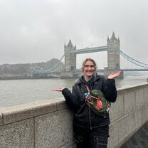 A photo of me in front of the Tower Bridge in London
