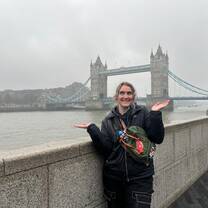 A photo of me in front of the Tower Bridge in London