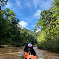 Bamboo rafting down the river in the jungle