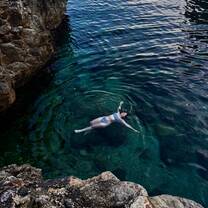 Ainsley Braun swimming in Dubrovnik, Croatia, April 2025 