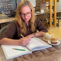 Studying at a neighborhood coffee shop
