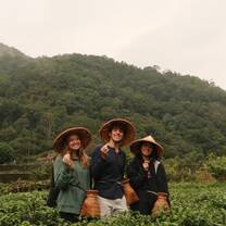 CET led trip to Pinglin District where we learned the process of making tea- here is me and some friends picking the tea leaves ourselves!