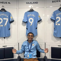 In the Man City locker room on our tour!