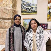 The artist Sonia in the old city who gifted me the her keffiyeh from her wall