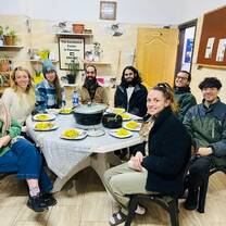 Dining together with the other volunteers