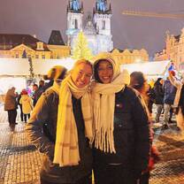 The famous square in Prague where the largest Christmas market is held and is beautiful at night.