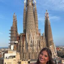 This is me at a rooftop overlooking the Sagrada Familia in Barcelona. I highly recommend going, but book a reservation in advance!!