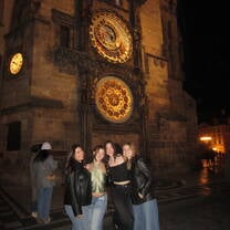 My roommates & I in front of the Astronomical Clock.