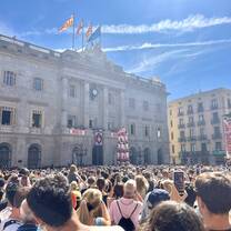 The construction of human towers, known as "castells", during Barcelona's largest annual celebration, La Mercè.