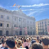 The construction of human towers, known as "castells", during Barcelona's largest annual celebration, La Mercè.