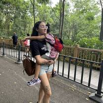 Tired after walking a lot at the panda sanctuary 