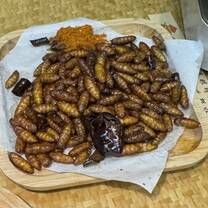 Silkworms with spicy sauce