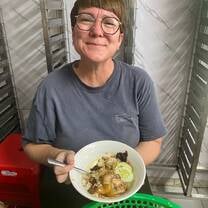 Having lunch in the kitchen after our day was finished