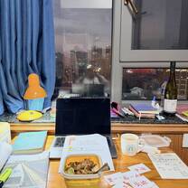 Workspace in my room - with a night view