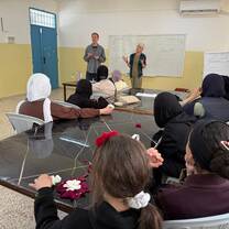 Teaching with Thomas at Al Fawar Camp