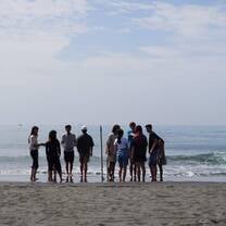 Enjoying the beach on campus with classmates