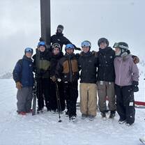 A group of friends having a blast skiing in Kicking Horse!