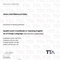My Level 3 TEFL Certificate from The TEFL Academy.