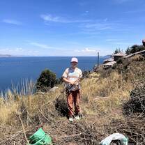 Working on a chacra, the plot of land my host family owned, on Taquile Island